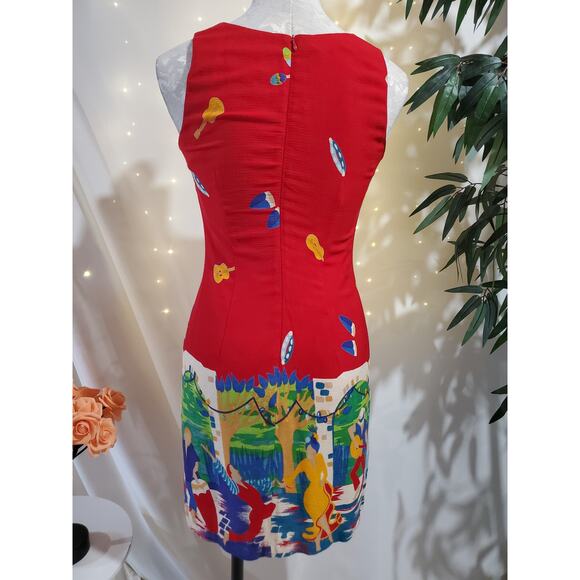 CDC Petites Vtg 90s Salsa Dancing Scene Square Neck Sheath Dress Size 4 Music - Picture 3 of 10
